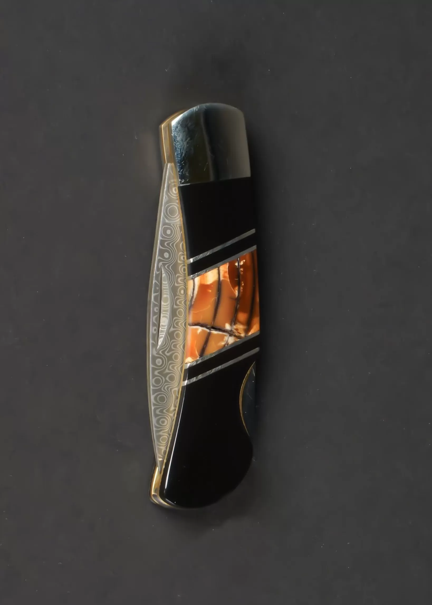 Shop Santa Fe Stoneworks 3" Damascus Steel Knife - Jet & Mammoth Tusk